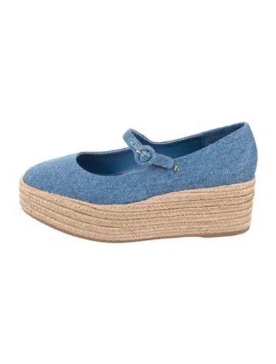 Pre-owned Larroude Denim Mary Jane Flats In Blue