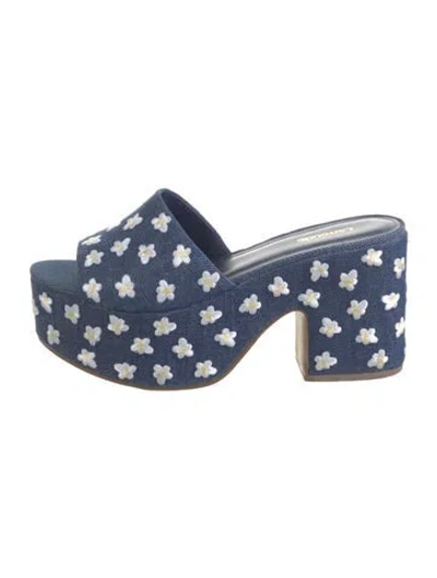 Pre-owned Larroude Denim Patterned Mules In Blue