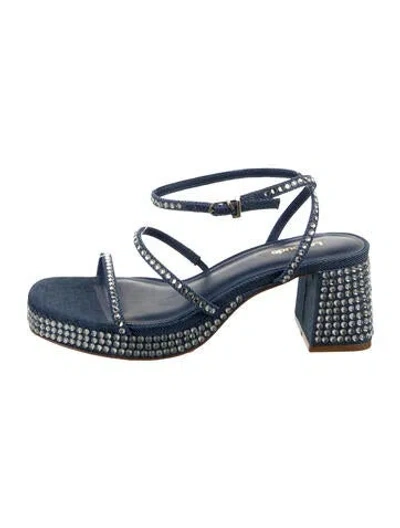 Pre-owned Larroude Denim Patterned Sandals In Blue