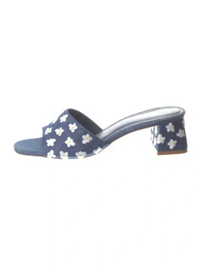 Pre-owned Larroude Denim Patterned Slides In Blue