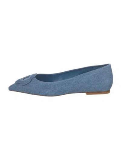 Pre-owned Larroude Denim Raw-edge Trim Flats In Blue