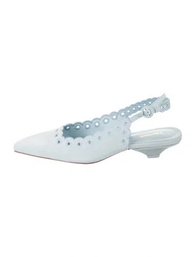 Pre-owned Larroude Denim Slingback Flats In Blue
