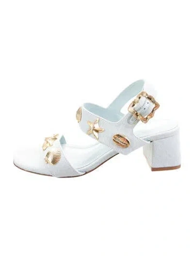 Pre-owned Larroude Denim Studded Accents Slingback Sandals In Blue