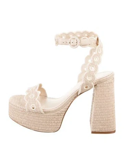 Pre-owned Larroude Dolly Broderie Straw Sandals W/ Tags In Neutral