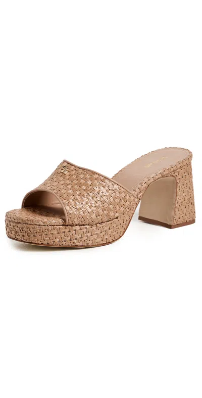 Larroude Dolly Low Mules Natural And Beige Raffia