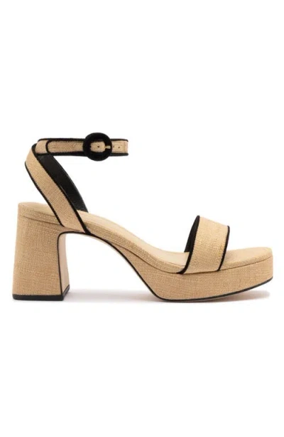 Larroude Larroudé Dolly Low Sandal In Beige Raffia And Black Trimming