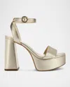 Larroude Dolly Ankle Strap Platform Sandal In Platina