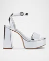 Larroude Dolly Metallic Leather Platform Ankle-strap Sandals In Silver