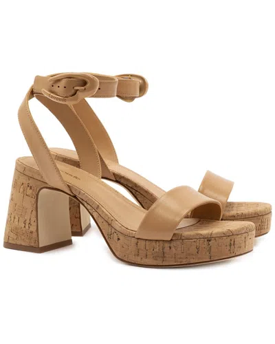 Larroude Dolly Verona Leather & Cork Low Sandal In Nude