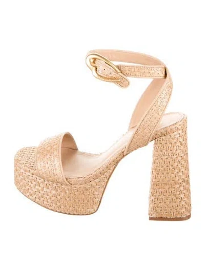 Pre-owned Larroude Dolly Verona Leather Trim Embellishment Sandals W/ Tags In Neutral