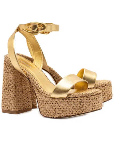 Larroude Dolly Verona Raffia & Leather Sandal In Yellow