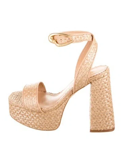 Pre-owned Larroude Dolly Verona Raffia Sandals W/ Tags In Neutral
