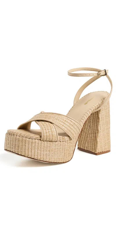 Larroude Dolly X Platform Sandals Natural Raffia In Nude