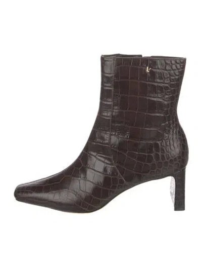 Pre-owned Larroude Embossed Leather Animal Print Boots In Brown