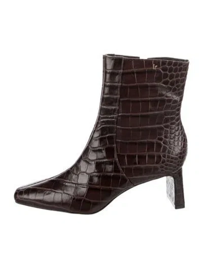 Pre-owned Larroude Embossed Leather Animal Print Boots In Brown