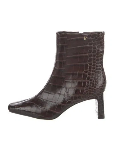 Pre-owned Larroude Embossed Leather Animal Print Boots In Brown