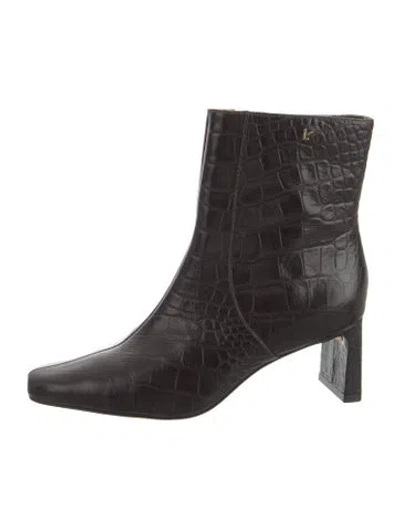 Pre-owned Larroude Embossed Leather Animal Print Boots In Brown