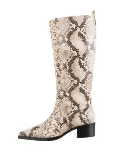 Pre-owned Larroude Embossed Leather Animal Print Boots In Neutrals