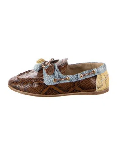 Pre-owned Larroude Embossed Leather Animal Print Loafer Sneakers In Blue