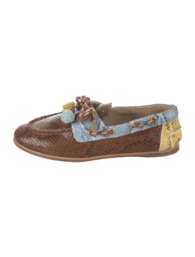 Pre-owned Larroude Embossed Leather Animal Print Loafers In Brown