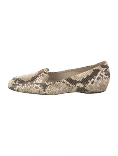 Pre-owned Larroude Embossed Leather Animal Print Loafers In Neutrals