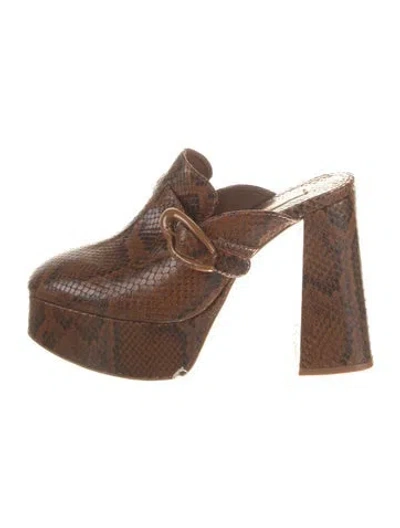 Pre-owned Larroude Embossed Leather Animal Print Mules In Brown