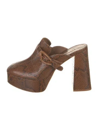 Pre-owned Larroude Embossed Leather Animal Print Mules In Brown
