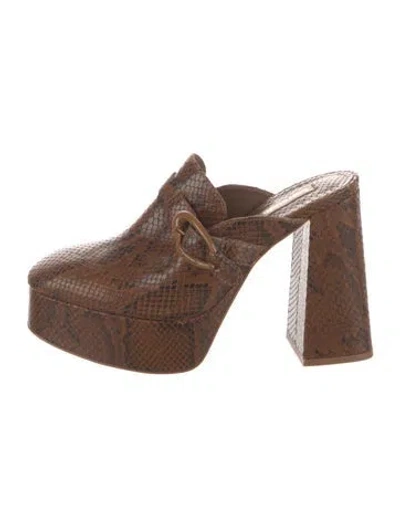 Pre-owned Larroude Embossed Leather Animal Print Mules In Brown