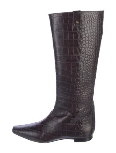 Pre-owned Larroude Embossed Leather Animal Print Riding Boots In Multi