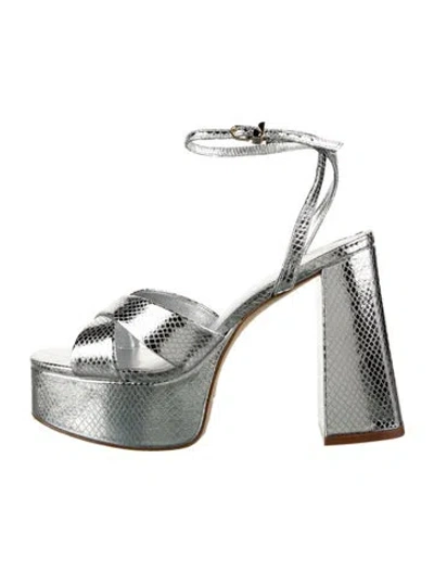 Pre-owned Larroude Embossed Leather Animal Print Sandals In Metallic/silver