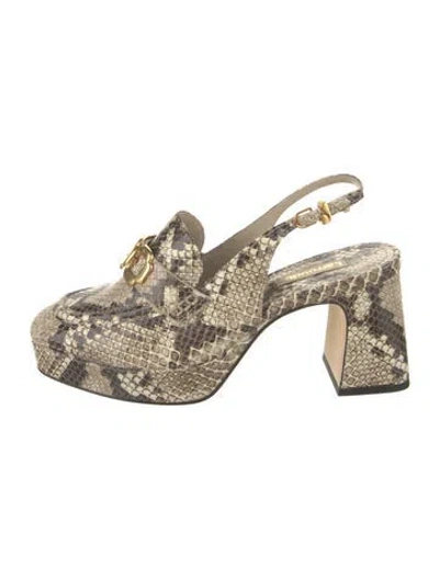 Pre-owned Larroude Embossed Leather Animal Print Slingback Pumps In Neutrals