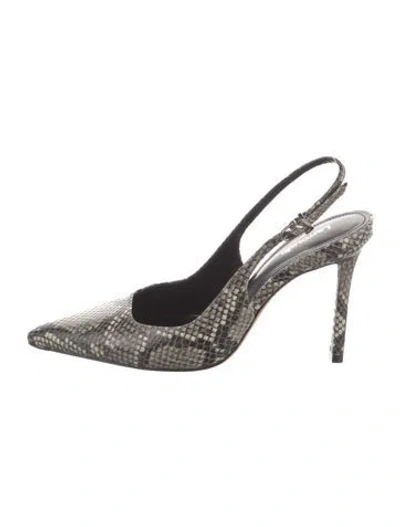 Pre-owned Larroude Embossed Leather Animal Print Slingback Pumps In Silver