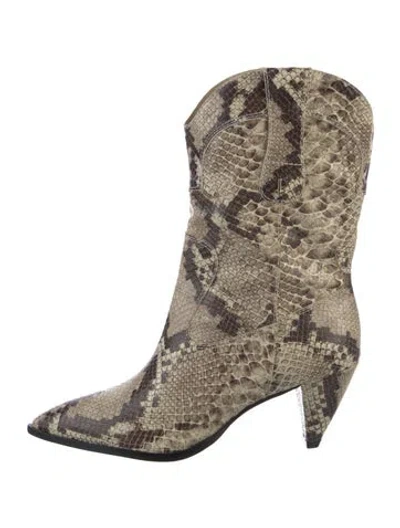 Pre-owned Larroude Embossed Leather Animal Print Western Boots In Neutrals