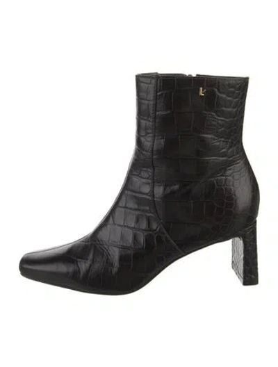 Pre-owned Larroude Embossed Leather Boots In Black