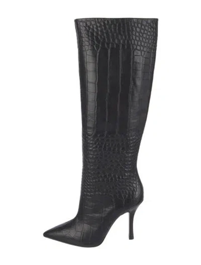 Pre-owned Larroude Embossed Leather Boots In Black