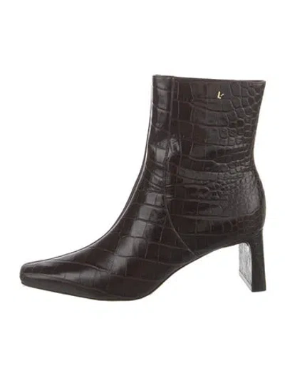 Pre-owned Larroude Embossed Leather Boots W/ Tags In Brown