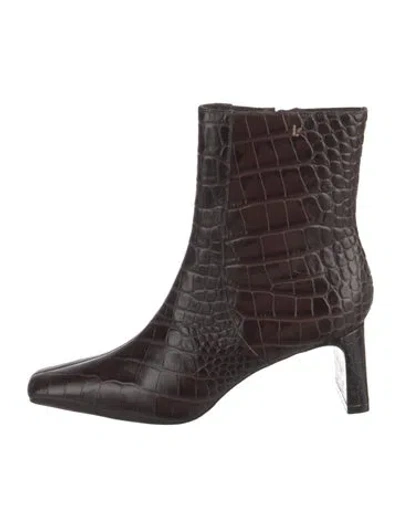 Pre-owned Larroude Embossed Leather Printed Boots W/ Tags In Brown