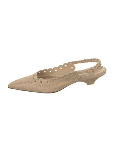 Pre-owned Larroude Embroidered Accent Slingback Flats In Neutrals