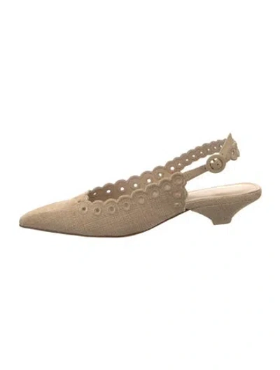 Pre-owned Larroude Embroidered Accent Slingback Pumps In Neutral