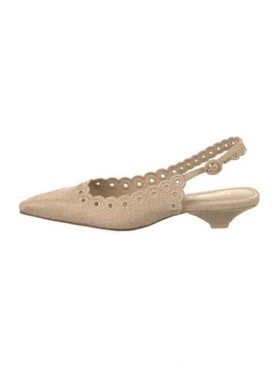 Pre-owned Larroude Eyelet Trim Slingback Pumps In Neutrals