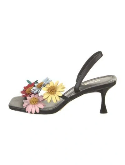 Pre-owned Larroude Fiore Leather Slingback Sandals W/ Tags In Black
