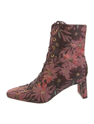 Pre-owned Larroude Floral Print Boots In Burgundy