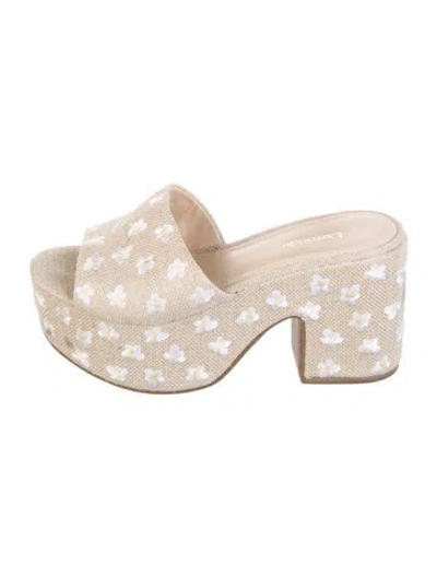 Pre-owned Larroude Floral Print Embroidered Accent Slides In Purple