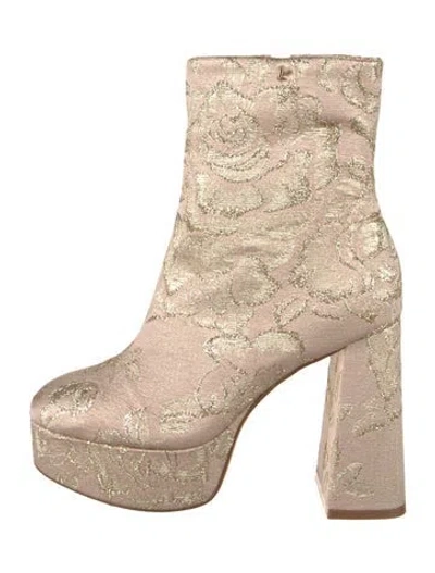 Pre-owned Larroude Floral Print Glitter Accents Boots In Neutrals