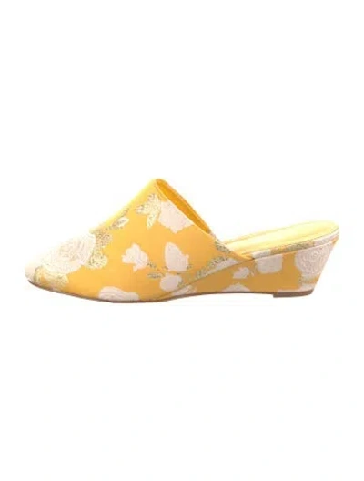 Pre-owned Larroude Floral Print Glitter Accents Mules In Yellow