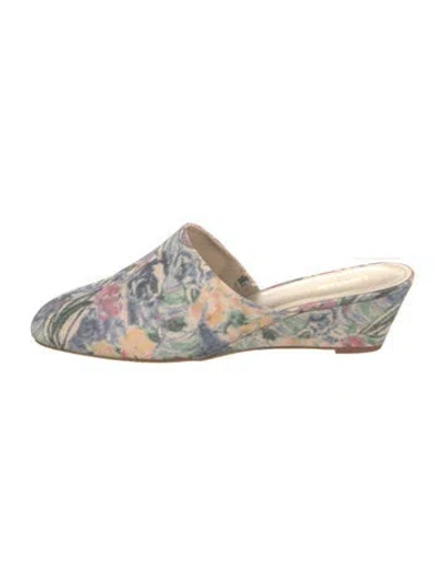 Pre-owned Larroude Floral Print Leather Trim Embellishment Mules In Neutral
