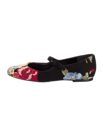 Pre-owned Larroude Floral Print Mary Jane Flats In Black
