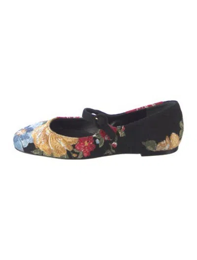 Pre-owned Larroude Floral Print Mary Jane Flats In Blue