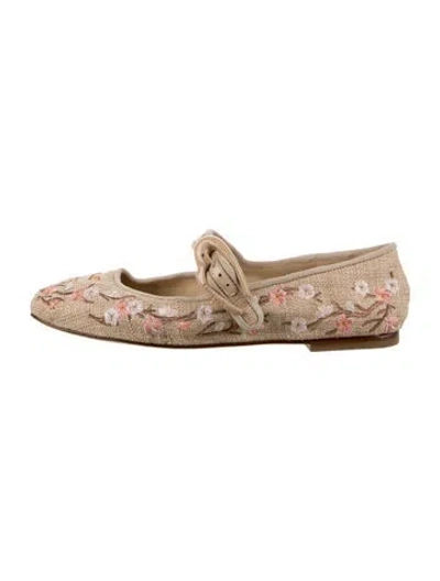Pre-owned Larroude Floral Print Mary Jane Flats In Neutrals