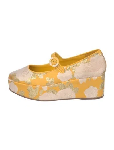 Pre-owned Larroude Floral Print Mary Jane Flats In Yellow